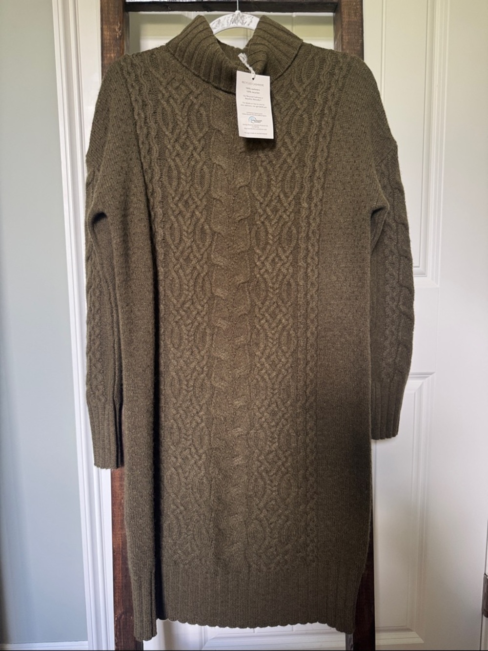 Garnet Hill Greenwood Recycled Cashmere Olive Sweater Dress, S